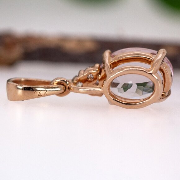 1ct Morganite Pendant in 14K Solid Gold with Natural Diamond Accents - Picture 8 of 8